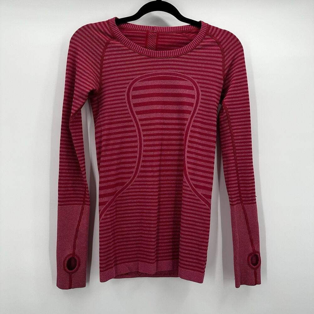 Lululemon Swiftly Tech Top Shirt Womens 4 Pink Berry Rumble Thumb Holes Crew